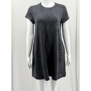 J McLaughlin Dress Womens Medium Gray Faux Suede Shift Mini Swing Pockets Staple